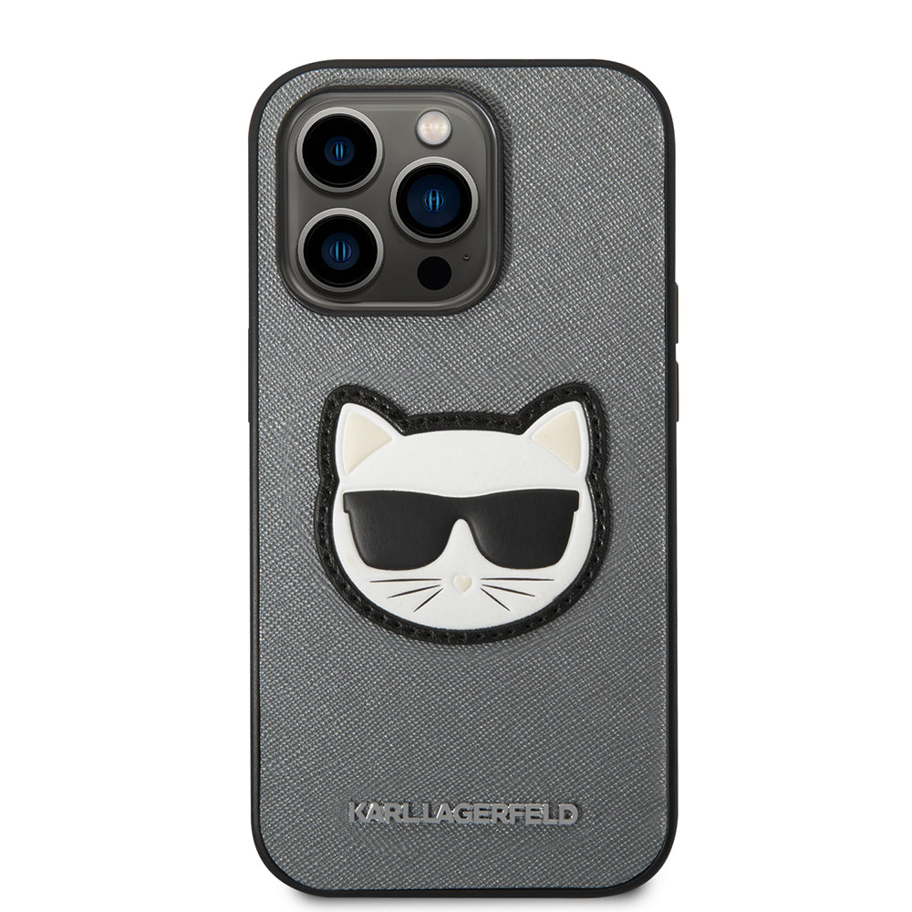 Hülle für Apple iPhone 14 Pro Max, Karl Lagerfeld, Saffiano Choupette's Head, Silbern