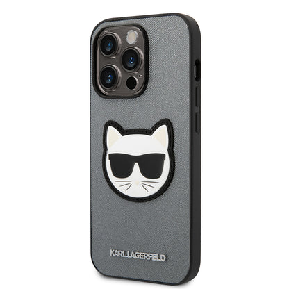 Hülle für Apple iPhone 14 Pro Max, Karl Lagerfeld, Saffiano Choupette's Head, Silbern