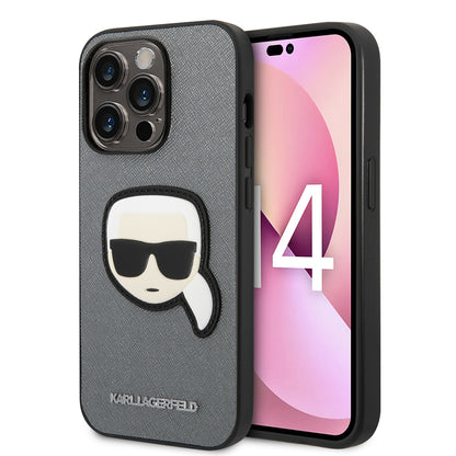 Case for Apple iPhone 14 Pro Max, Karl Lagerfeld, Saffiano Karl's Head, Silver