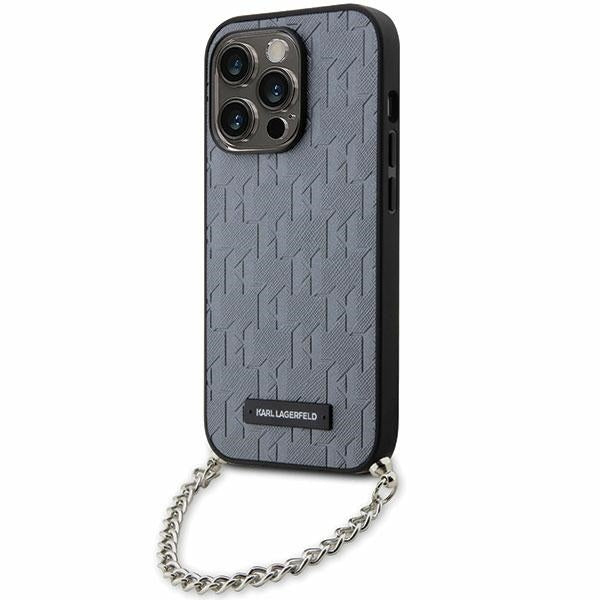 Hülle für Apple iPhone 14 Pro Max, Karl Lagerfeld, Saffiano Monogram Chain, Silbern