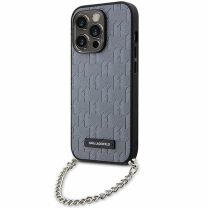 Hülle für Apple iPhone 14 Pro Max, Karl Lagerfeld, Saffiano Monogram Chain, Silbern