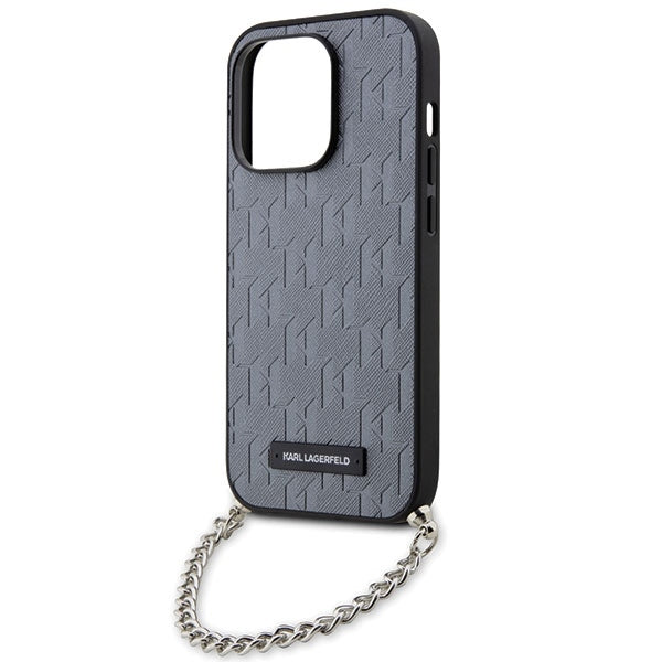 Hülle für Apple iPhone 14 Pro Max, Karl Lagerfeld, Saffiano Monogram Chain, Silbern