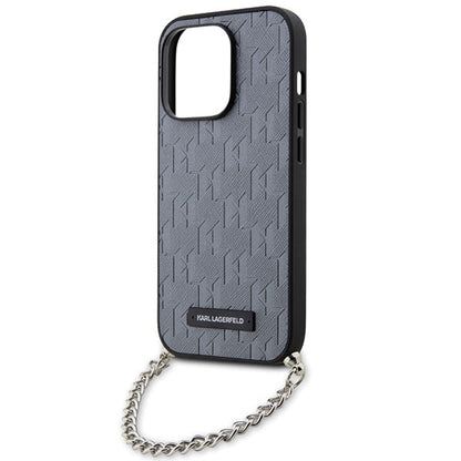 Hülle für Apple iPhone 14 Pro Max, Karl Lagerfeld, Saffiano Monogram Chain, Silbern
