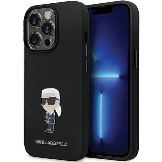 Hülle für Apple iPhone 14 Pro Max, Karl Lagerfeld, Silicone Ikonik Karl Metal, Schwarz