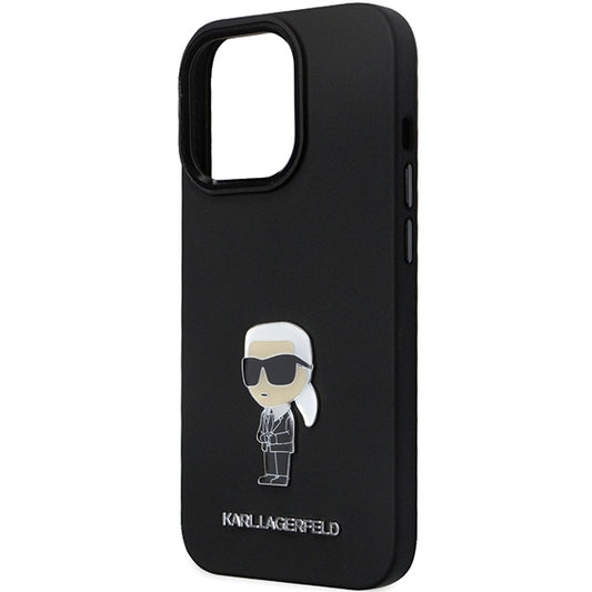 Hülle für Apple iPhone 14 Pro Max, Karl Lagerfeld, Silicone Ikonik Karl Metal, Schwarz