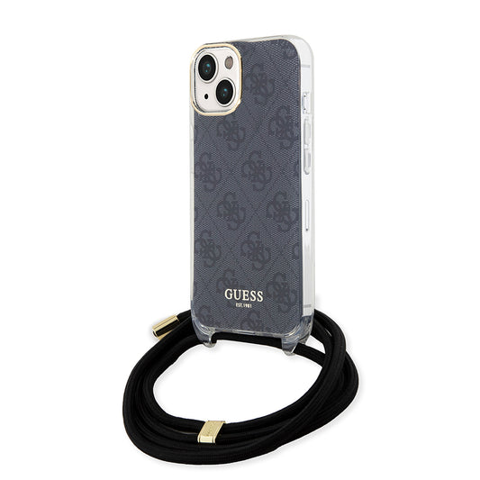 Hülle für Apple iPhone 15, Guess, 4G IML Printed Crossbody, Schwarz