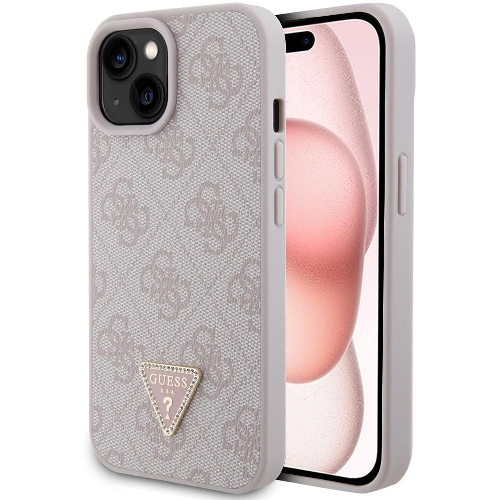 Hülle für Apple iPhone 15, Guess, 4G Triangle Strass, Rosa