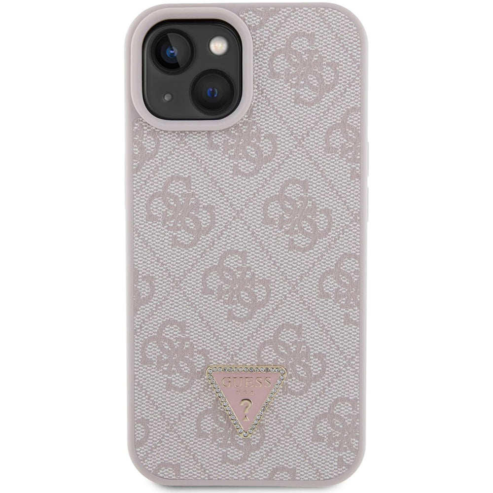 Hülle für Apple iPhone 15, Guess, 4G Triangle Strass, Rosa
