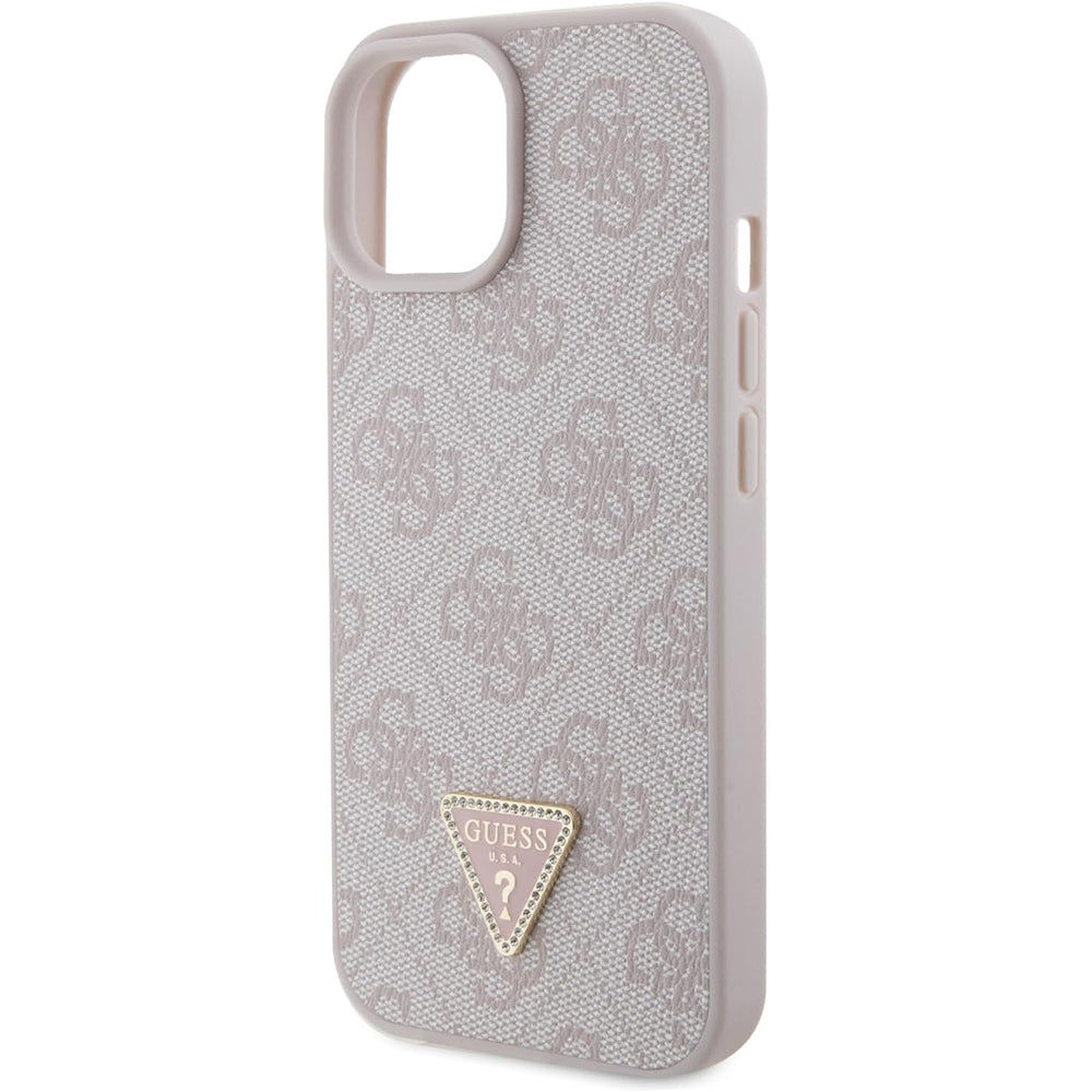 Hülle für Apple iPhone 15, Guess, 4G Triangle Strass, Rosa
