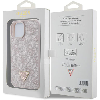 Hülle für Apple iPhone 15, Guess, 4G Triangle Strass, Rosa