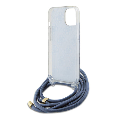 Hülle für Apple iPhone 15, Guess, Crossbody Cord 4G Print, Blau