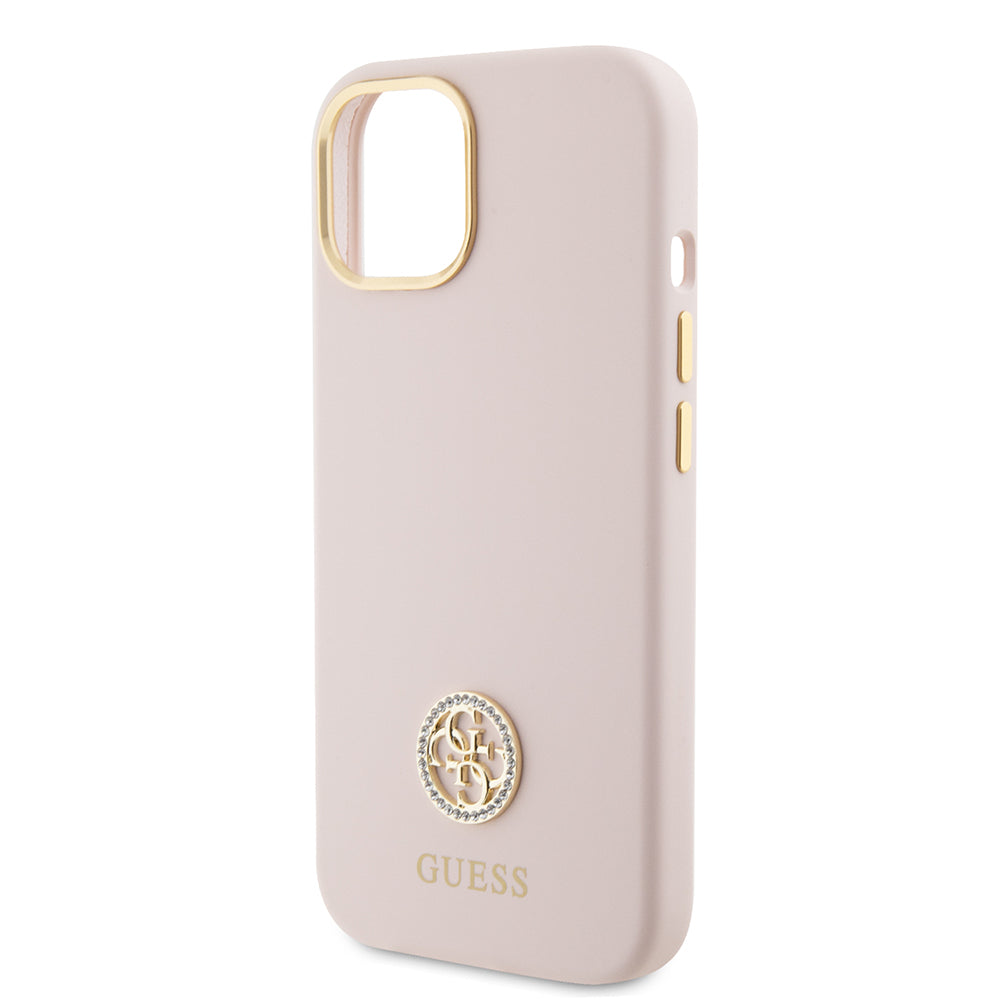 Case for Apple iPhone 15, Guess, Strass 4G Logo, Light Pink