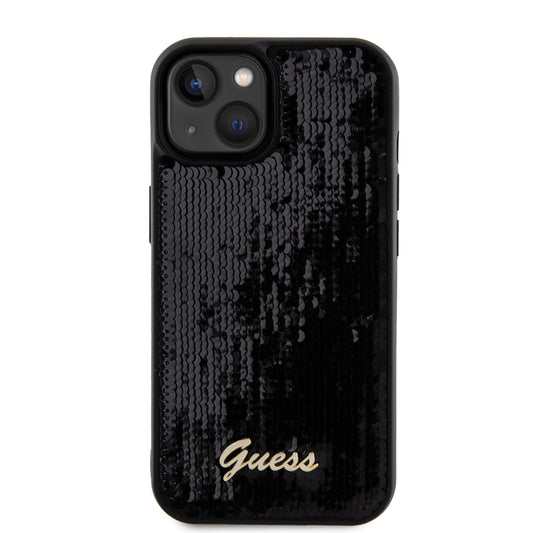 Hülle für Apple iPhone 15, Guess, Sequin Script Metal, Schwarz