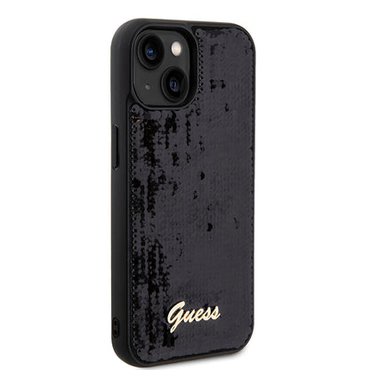 Hülle für Apple iPhone 15, Guess, Sequin Script Metal, Schwarz