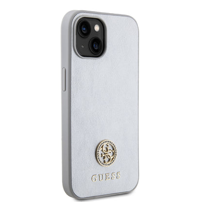Hülle für Apple iPhone 15, Guess, Strass Metal Logo, Silberfarben