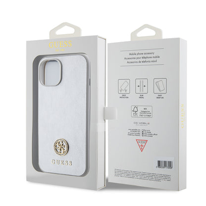 Hülle für Apple iPhone 15, Guess, Strass Metal Logo, Silberfarben