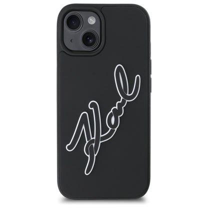 Hülle für Apple iPhone 15, Karl Lagerfeld, 3D Rubber Signature, Schwarz
