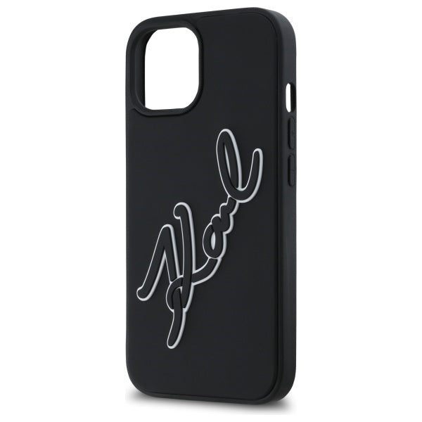 Hülle für Apple iPhone 15, Karl Lagerfeld, 3D Rubber Signature, Schwarz
