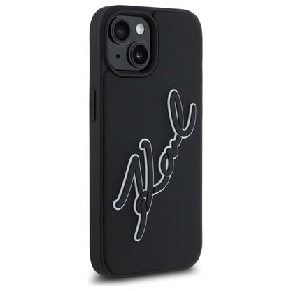 Hülle für Apple iPhone 15, Karl Lagerfeld, 3D Rubber Signature, Schwarz