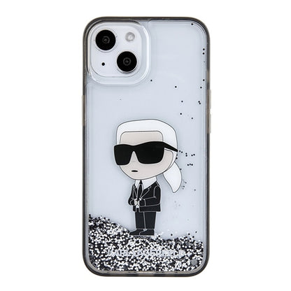 Hülle für Apple iPhone 15, Karl Lagerfeld, Liquid Glitter Ikonik Karl, Transparent