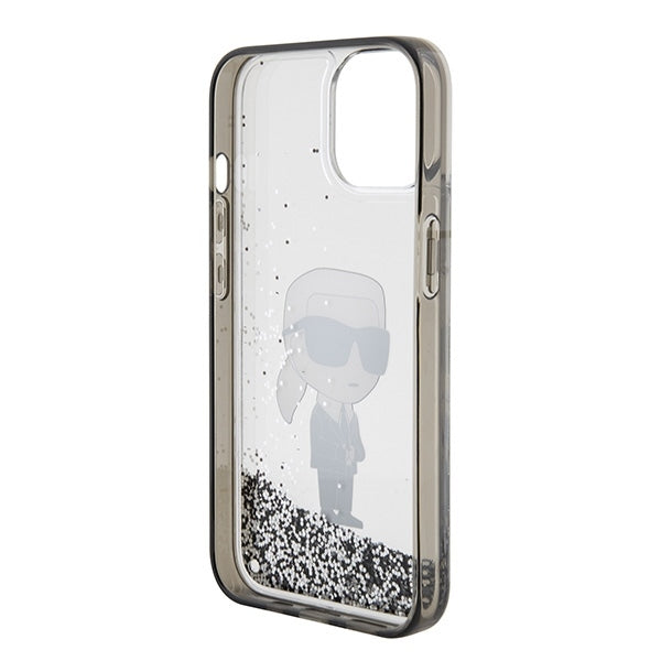 Hülle für Apple iPhone 15, Karl Lagerfeld, Liquid Glitter Ikonik Karl, Transparent