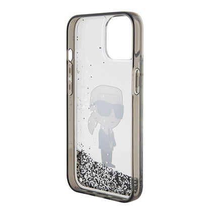 Hülle für Apple iPhone 15, Karl Lagerfeld, Liquid Glitter Ikonik Karl, Transparent