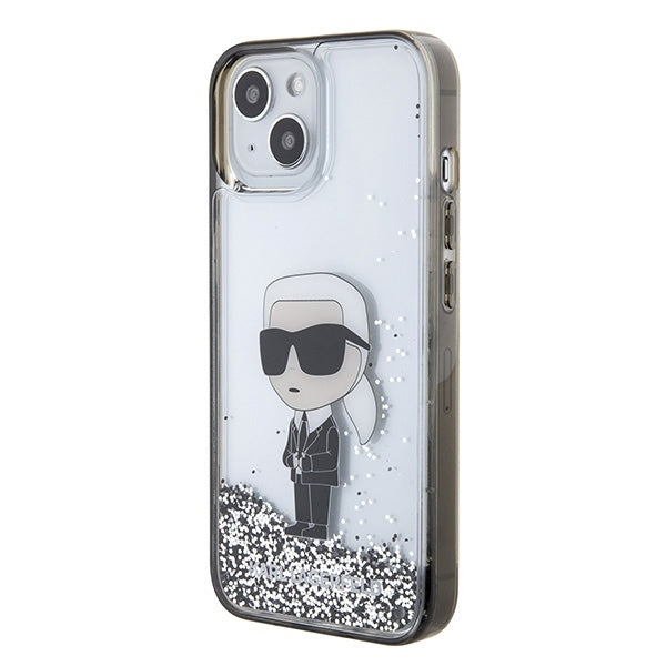 Hülle für Apple iPhone 15, Karl Lagerfeld, Liquid Glitter Ikonik Karl, Transparent