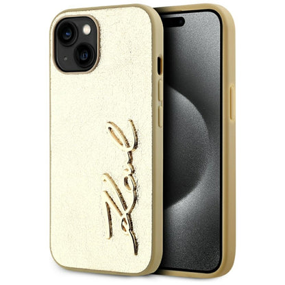 Hülle für Apple iPhone 15, Karl Lagerfeld, Metal Signature, Gold