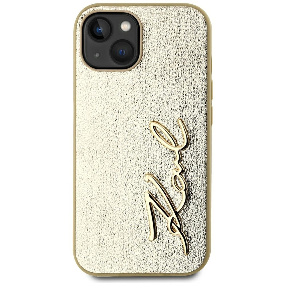 Hülle für Apple iPhone 15, Karl Lagerfeld, Metal Signature, Gold