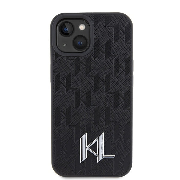Case for Apple iPhone 15, Karl Lagerfeld, Monogram Hot Stamp Metal Logo, Black