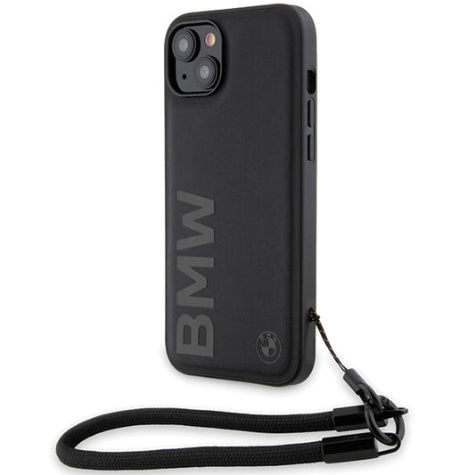 Hülle für Apple iPhone 15 Plus, BMW, Signature Wordmark Cord, Schwarz