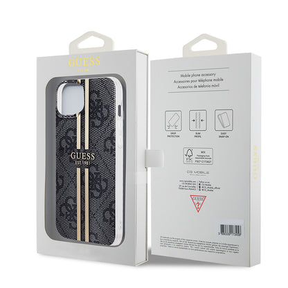 Hülle für Apple iPhone 15 Plus, Guess, IML 4G Gold Stripe, Schwarz