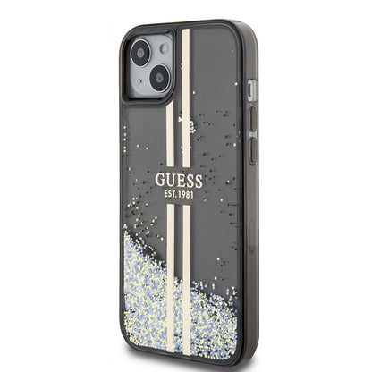 Hülle für Apple iPhone 15 Plus, Guess, Liquid Glitter Gold Stripes, Schwarz