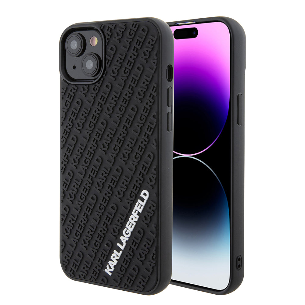 Hülle für Apple iPhone 15 Plus, Karl Lagerfeld, 3D Rubber Multi Logo, Schwarz