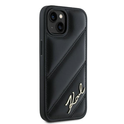 Case for Apple iPhone 15 Plus, Karl Lagerfeld, Diagonal Quilted Script, Black