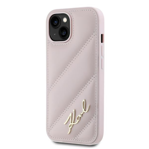 Hülle für Apple iPhone 15 Plus, Karl Lagerfeld, Diagonal Quilted Script, Rosa