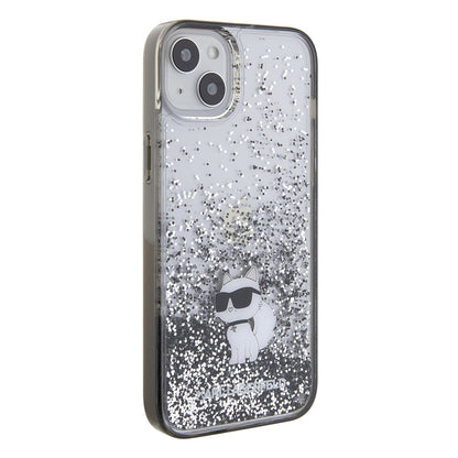 Hülle für Apple iPhone 15 Plus, Karl Lagerfeld, Liquid Glitter Choupette, Transparent