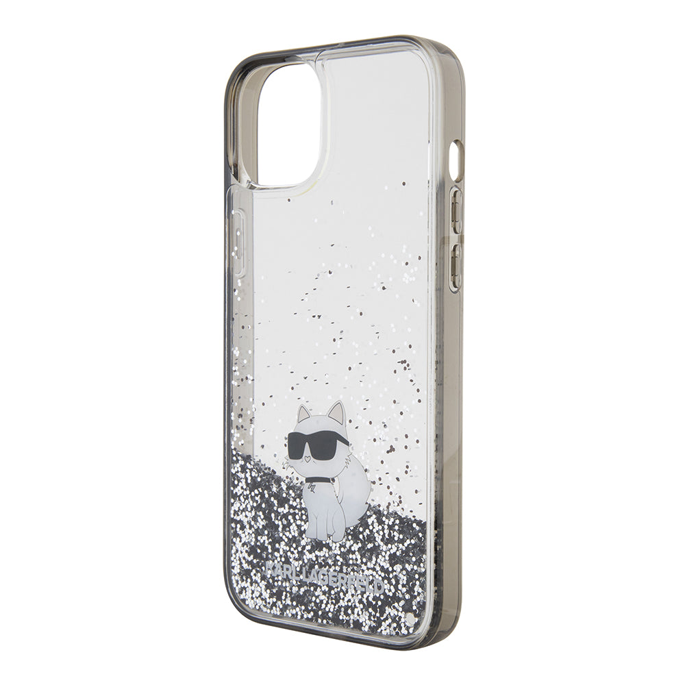 Hülle für Apple iPhone 15 Plus, Karl Lagerfeld, Liquid Glitter Choupette, Transparent