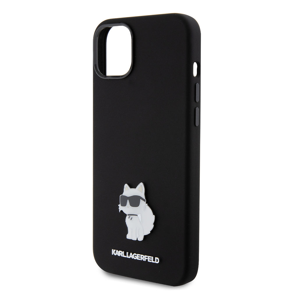 Hülle für Apple iPhone 15 Plus, Karl Lagerfeld, Silicone Choupette Metal, Schwarz