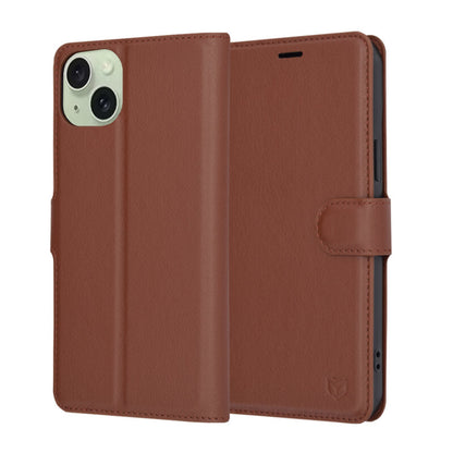Hülle für Apple iPhone 15 Plus, Techsuit, Leder-Folio, Braun