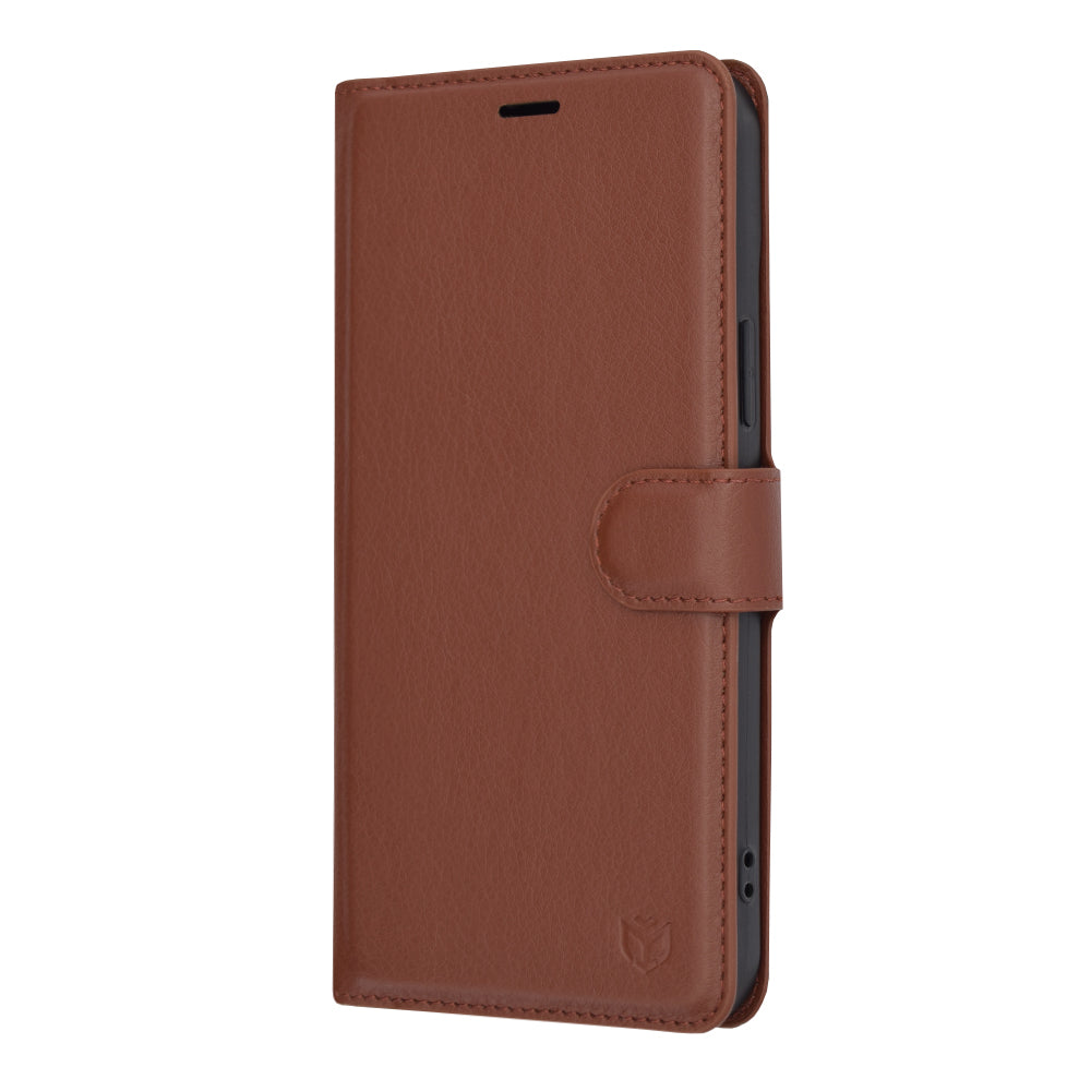 Hülle für Apple iPhone 15 Plus, Techsuit, Leder-Folio, Braun