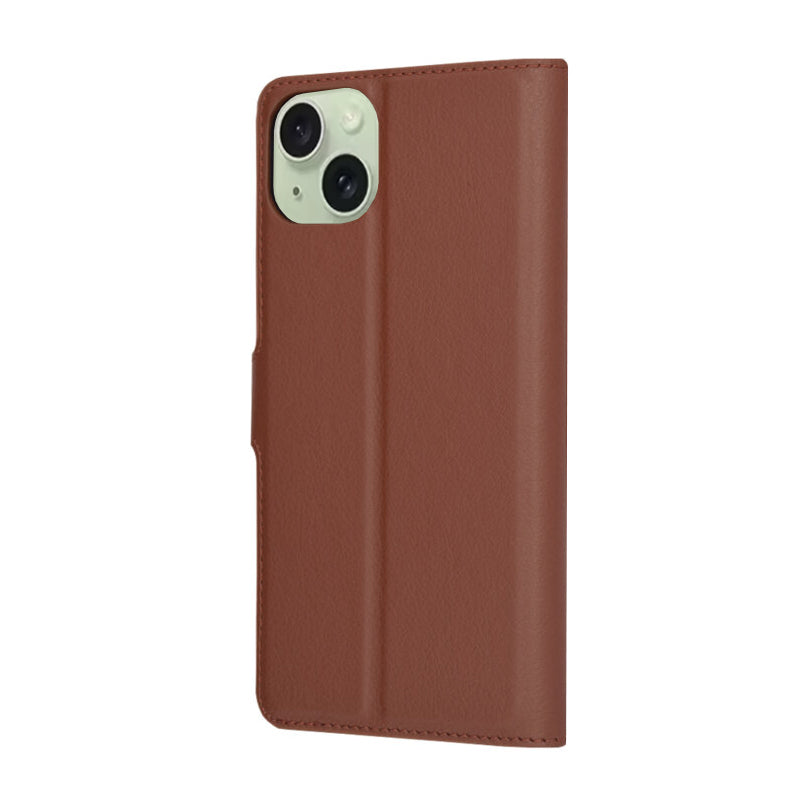 Hülle für Apple iPhone 15 Plus, Techsuit, Leder-Folio, Braun
