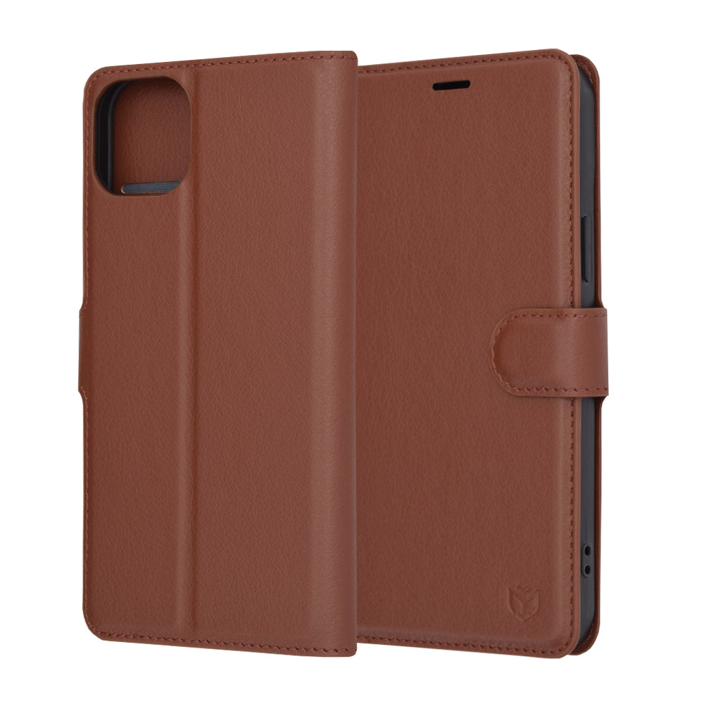 Hülle für Apple iPhone 15 Plus, Techsuit, Leder-Folio, Braun