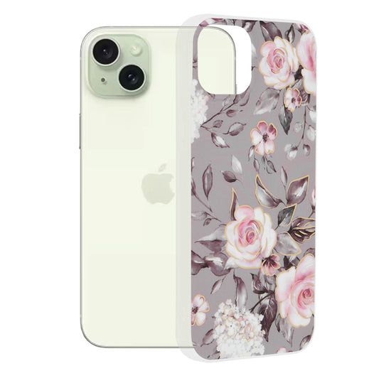Hülle für Apple iPhone 15 Plus, Techsuit, Marble, Grau