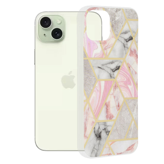 Hülle für Apple iPhone 15 Plus, Techsuit, Marble, Rosa