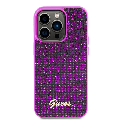 Hülle für Apple iPhone 15 Pro, Guess, Disco Metal Script, Fuchsia