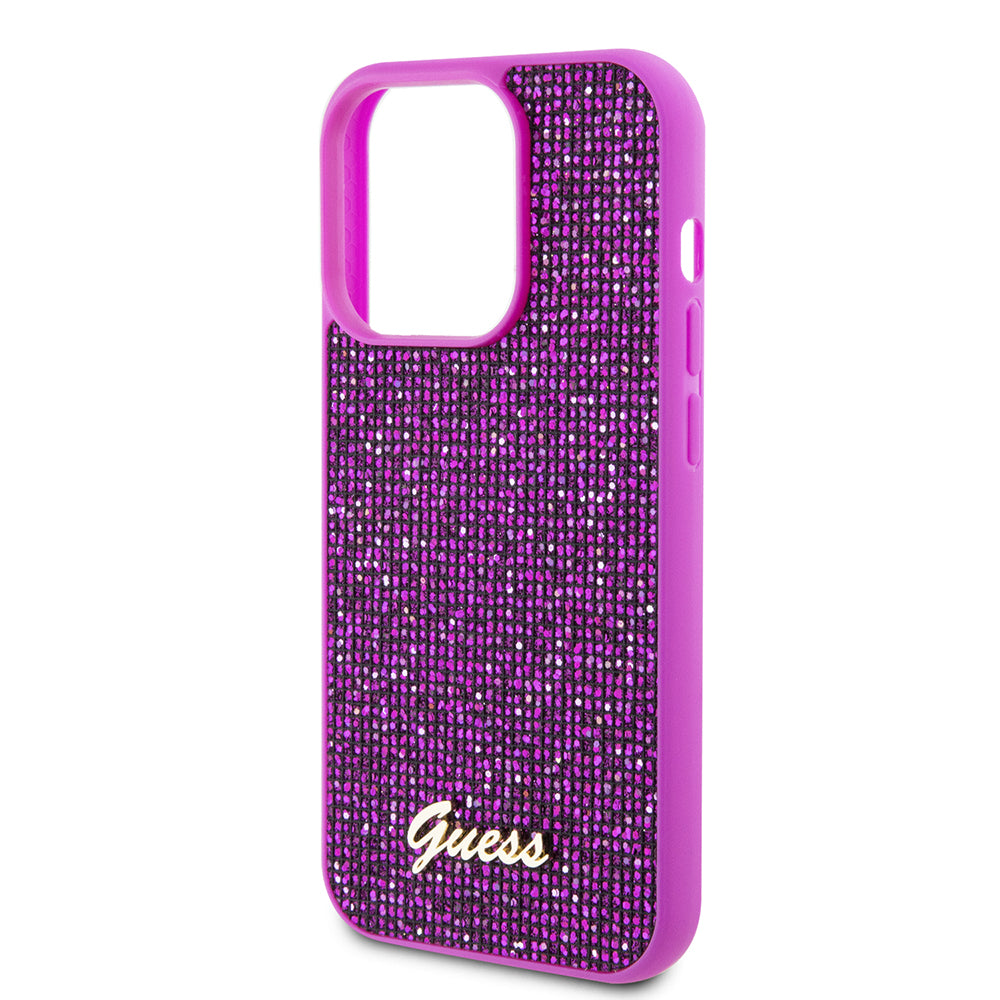 Hülle für Apple iPhone 15 Pro, Guess, Disco Metal Script, Fuchsia