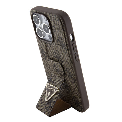 Hülle für Apple iPhone 15 Pro, Guess, Grip Stand 4G Triangle Strass, Braun