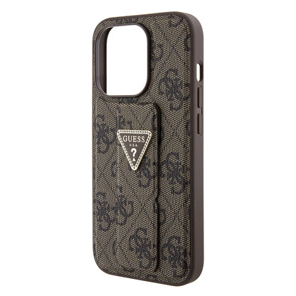 Hülle für Apple iPhone 15 Pro, Guess, Grip Stand 4G Triangle Strass, Braun