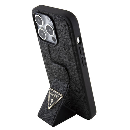 Hülle für Apple iPhone 15 Pro, Guess, Grip Stand 4G Triangle Strass, Schwarz